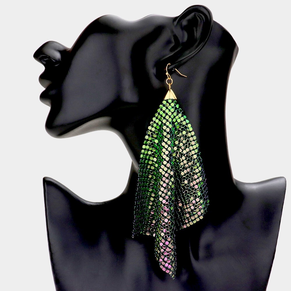 Multicolored Gold Mesh Chain Dangle Statement Earrings